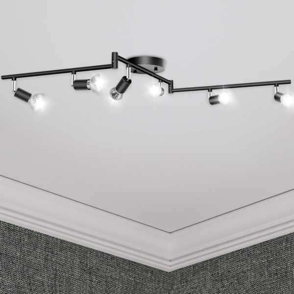 6 Light Track Lighting Kit, 6 Way Adjustable Black Modern Ceiling Spotlights,Foldable Arms Ceiling Lights Kits for Bedroom, Kitchen and Living Room,GU10 Base Bulbs not Include