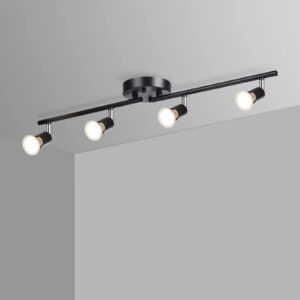 4-Light LED Track Lighting Kit, Adjustable Modern Ceiling Spotlights,Rotatable GU10 Light Head,Swing arm Ceiling Light Fixture for Kitchen Bedroom Living Room(Bulbs is not Included)