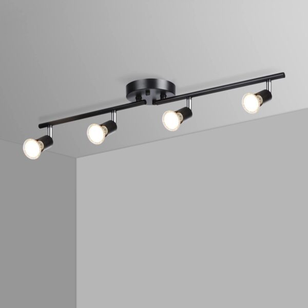 4-Light LED Track Lighting Kit, Adjustable Modern Ceiling Spotlights,Rotatable GU10 Light Head,Swing arm Ceiling Light Fixture for Kitchen Bedroom Living Room(Bulbs is not Included)