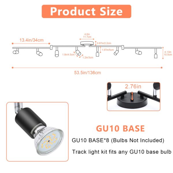 LED Light Track Lighting Kit,8 Way Adjustable Modern Ceiling Spotlights,Rotatable GU10 Light Head,Swing arm Ceiling Light Fixture for Kitchen Bedroom Living Room(Bulbs is not Included) - Image 2
