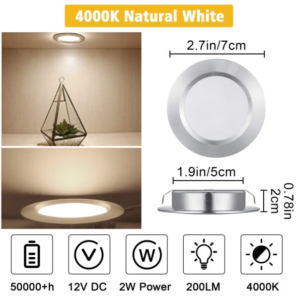 12 Volt Puck Light 6 Pack, Aluminium RV Boat Recessed Mount Ceiling Light, Waterproof IP66 Led Lights for Camper Vans Motorhome Sailboat Interior Lighting(Natural White) - Image 2