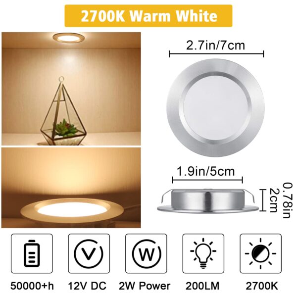 LED Under Cabinet Lighting, RV Interior Light Fixtures Ceiling Cabinet Recessed 12W LED Puck Lights for Kitchen Count Closet Wardrobe Lighting(Warm White) - Image 5