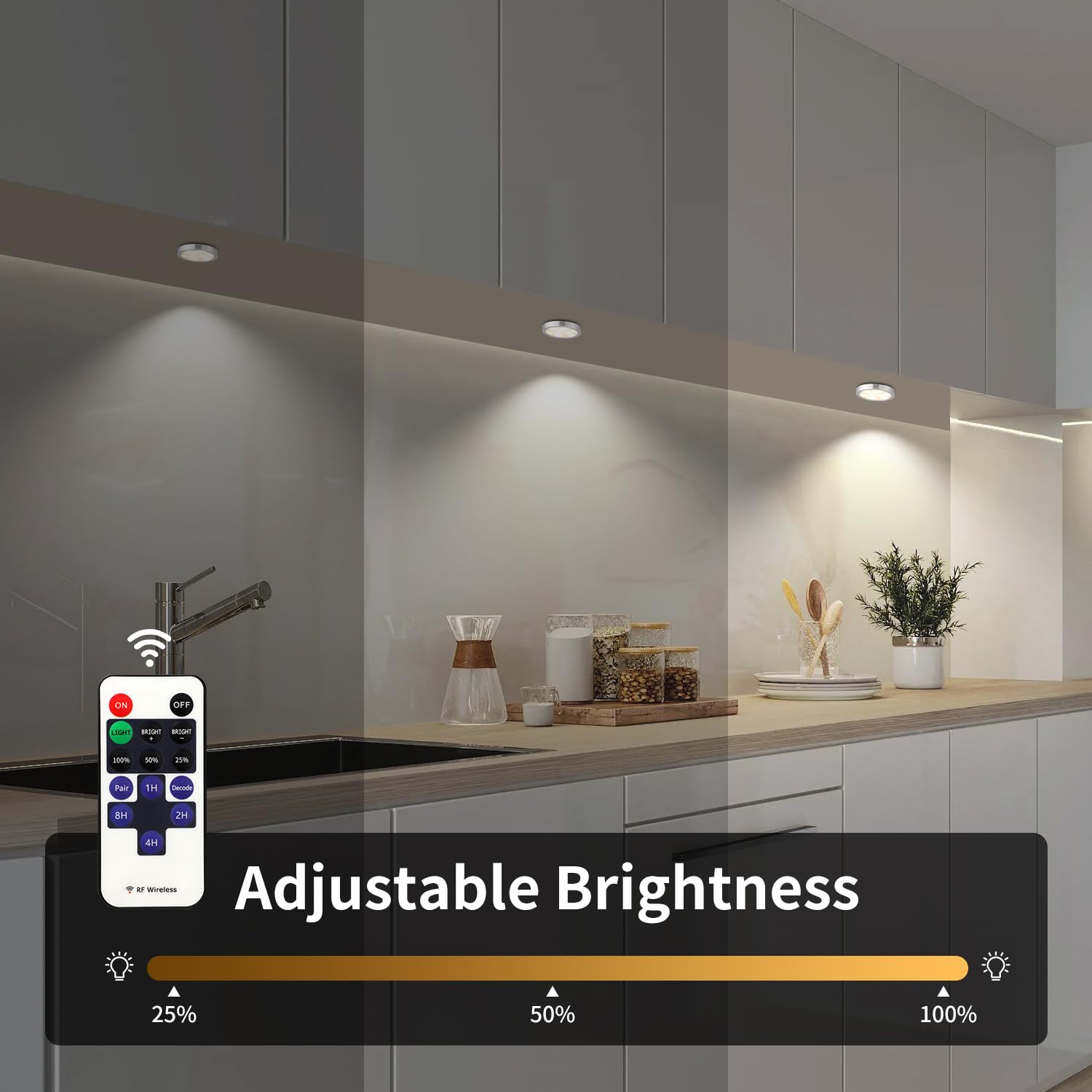 4 Pack LED Puck Lights with Remote, Under Cabinet Kitchen Lights Plug in, Dimmable Under Counter Light Fixtures, Wired Puck Lights for Closet, Shelf, Display(4000K, Natural White) - Image 2