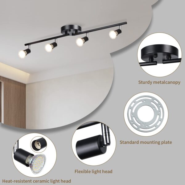 4-Light LED Track Lighting Kit, Adjustable Modern Ceiling Spotlights,Rotatable GU10 Light Head,Swing arm Ceiling Light Fixture for Kitchen Bedroom Living Room(Bulbs is not Included) - Image 2