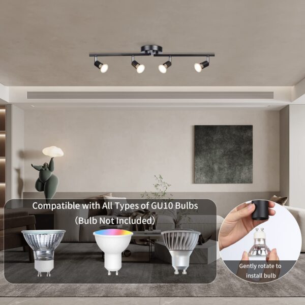 4-Light LED Track Lighting Kit, Adjustable Modern Ceiling Spotlights,Rotatable GU10 Light Head,Swing arm Ceiling Light Fixture for Kitchen Bedroom Living Room(Bulbs is not Included) - Image 3