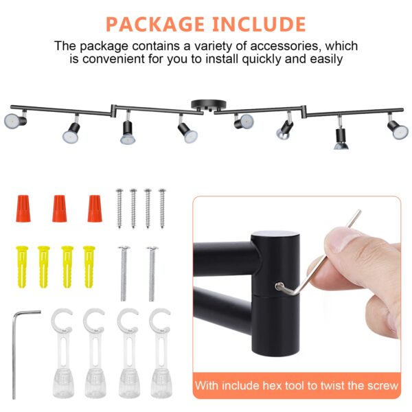 LED Light Track Lighting Kit,8 Way Adjustable Modern Ceiling Spotlights,Rotatable GU10 Light Head,Swing arm Ceiling Light Fixture for Kitchen Bedroom Living Room(Bulbs is not Included) - Image 4