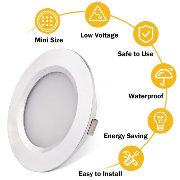 LED Under Cabinet Lighting, RV Interior Light Fixtures Ceiling Cabinet Recessed 12W LED Puck Lights for Kitchen Count Closet Wardrobe Lighting(Warm White) - Image 4