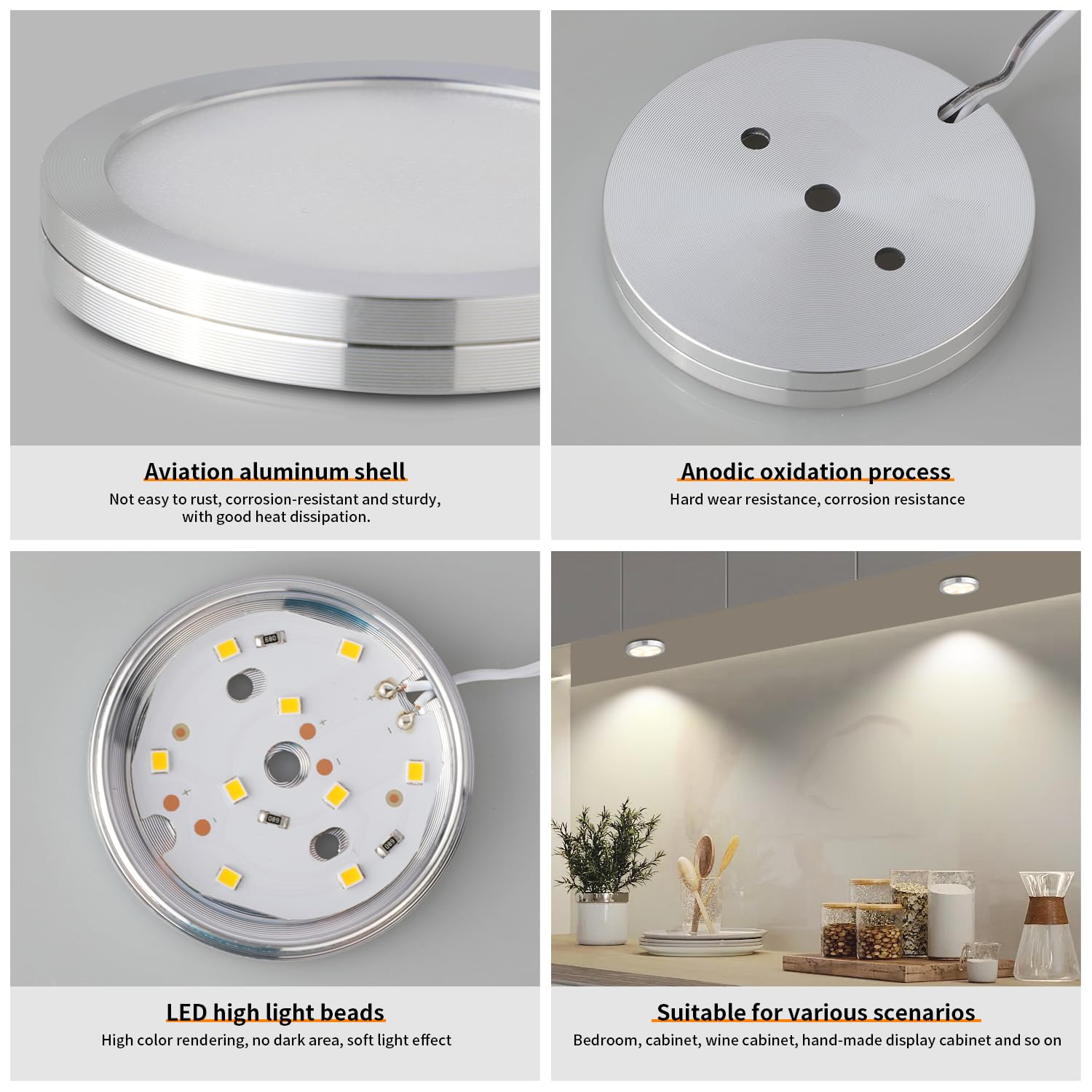 4 Pack LED Puck Lights with Remote, Under Cabinet Kitchen Lights Plug in, Dimmable Under Counter Light Fixtures, Wired Puck Lights for Closet, Shelf, Display(4000K, Natural White) - Image 5