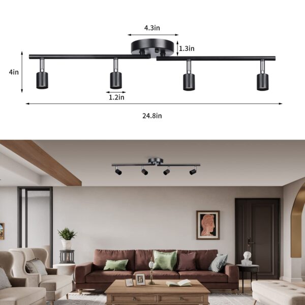 4-Light LED Track Lighting Kit, Adjustable Modern Ceiling Spotlights,Rotatable GU10 Light Head,Swing arm Ceiling Light Fixture for Kitchen Bedroom Living Room(Bulbs is not Included) - Image 4