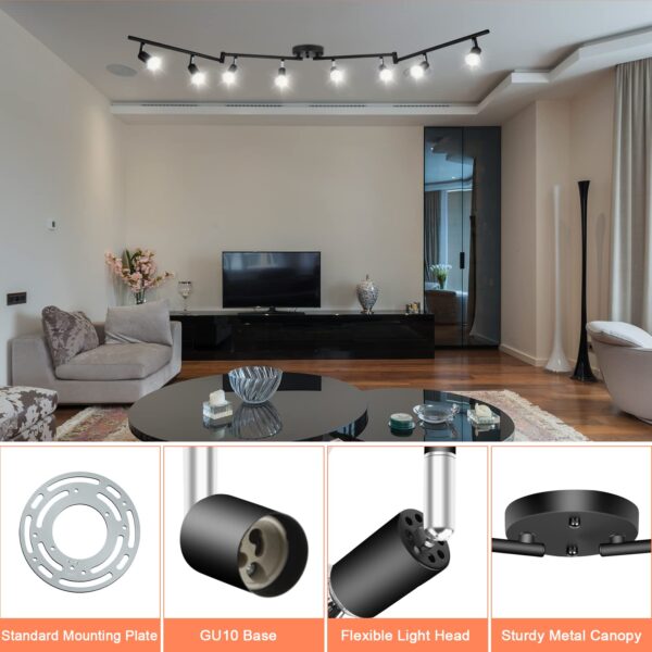 LED Light Track Lighting Kit,8 Way Adjustable Modern Ceiling Spotlights,Rotatable GU10 Light Head,Swing arm Ceiling Light Fixture for Kitchen Bedroom Living Room(Bulbs is not Included) - Image 5