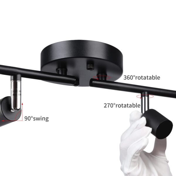 4-Light LED Track Lighting Kit, Adjustable Modern Ceiling Spotlights,Rotatable GU10 Light Head,Swing arm Ceiling Light Fixture for Kitchen Bedroom Living Room(Bulbs is not Included) - Image 5