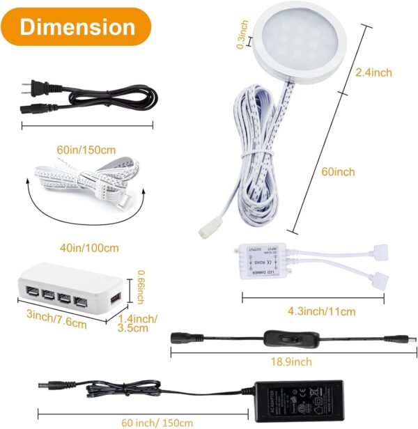 Under Cabinet Lights, RGBW Ultra Slim Puck Lighting Kit 12 Pack, Dimmable Counter Showcase Kitchen Lighting Fixtures, Puck Lights with Remote and 12V Plug in Adapter - Image 3