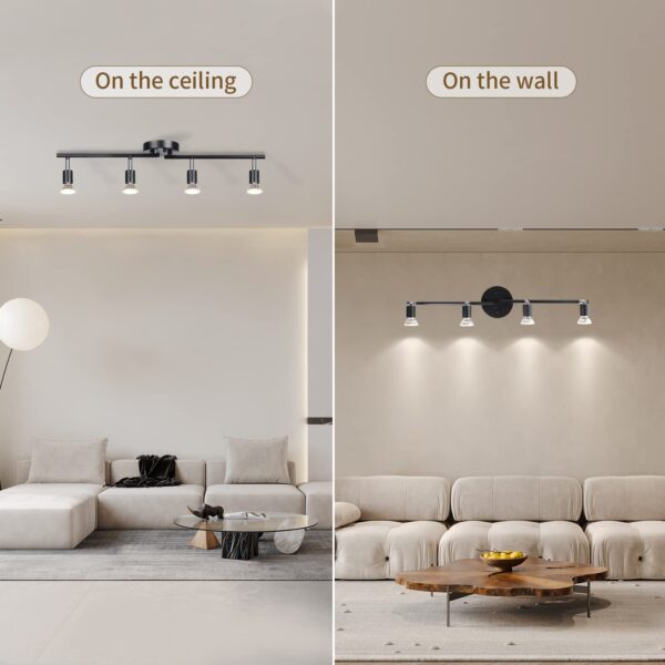 4-Light LED Track Lighting Kit, Adjustable Modern Ceiling Spotlights,Rotatable GU10 Light Head,Swing arm Ceiling Light Fixture for Kitchen Bedroom Living Room(Bulbs is not Included) - Image 6
